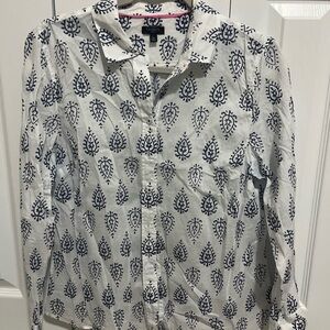 Talbots White and Navy Patterned Shirt